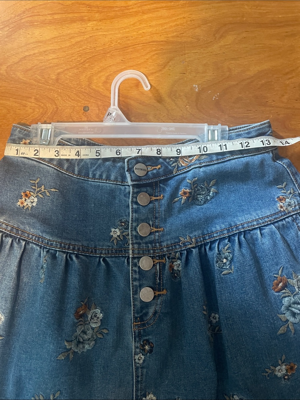 DRIFTWOOD Blue Embroidered Tiered Denim Maxi Skirt - Picture 7 of 10